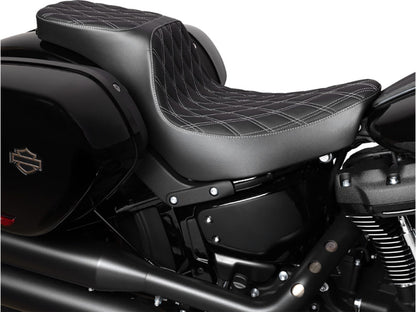 Performance Predator 2up Dual Seat with Silver Double Diamond Lattice Stitch. Fits Sport Glide & Low Rider 2018up, Low Rider S 2020up & Low Rider ST 2022up