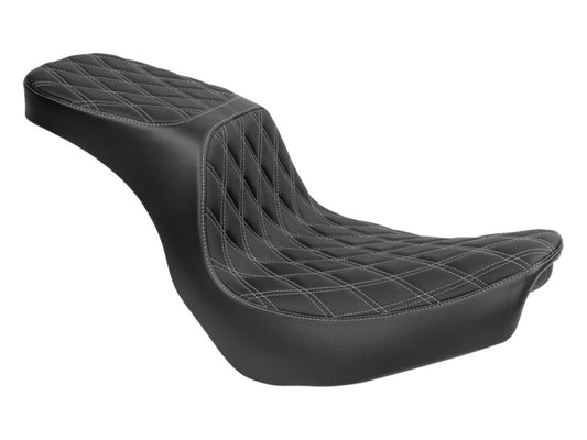 Performance Predator 2up Dual Seat with Silver Double Diamond Lattice Stitch. Fits Sport Glide & Low Rider 2018up, Low Rider S 2020up & Low Rider ST 2022up