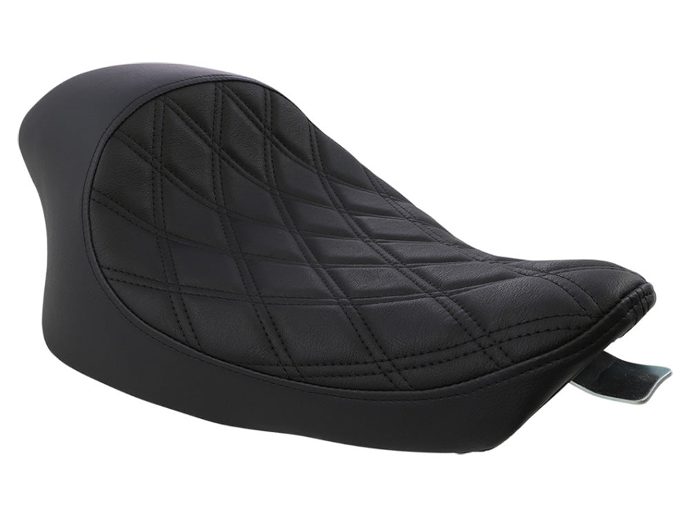 3/4 Low Solo Seat with Black Diamond Lattice Stitch. Fits Sportster 2004-2021