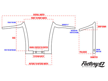12in. x 1-1/2in. Legacy Rivera Handlebar - Gloss Black. Fits Road Glide 2015-2023