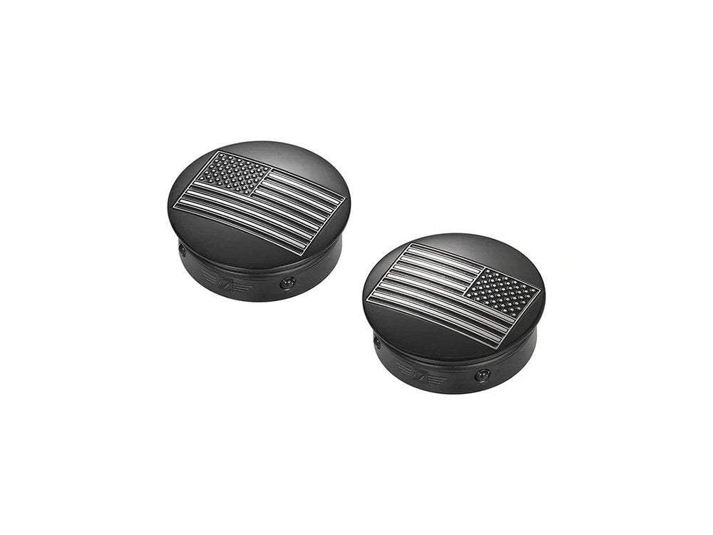 Swingarm Pivot Bolt Covers - Black Contrast Cut with American Flag. Fits Touring 2011up