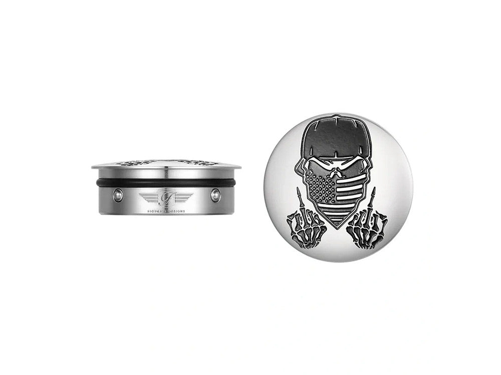 Swingarm Pivot Bolt Covers - Stainless with Masked Skull. Fits Touring 2011up