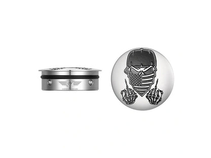 Swingarm Pivot Bolt Covers - Stainless with Masked Skull. Fits Touring 2011up
