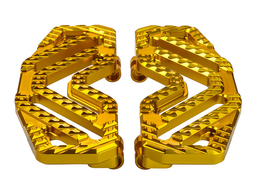 Savage Series Rider Floorboards - Gold. Fits Touring 1980up, FL Softail 1986-2017 & Dyna Switchback 2012-2016