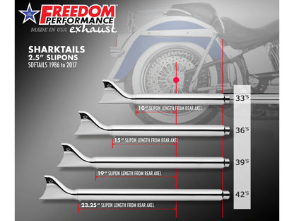 33in. True Dual SharkTail Exhaust - Chrome. Fits Softail 1997-2006.