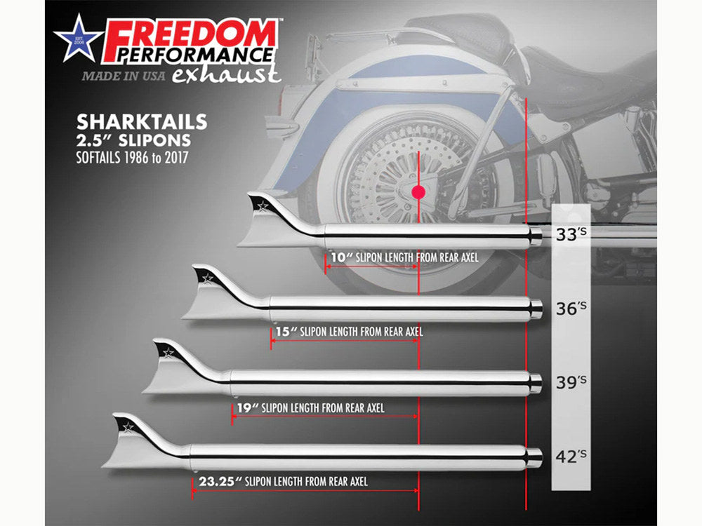 39in. True Dual SharkTail Exhaust - Chrome. Fits Softail 1997-2006