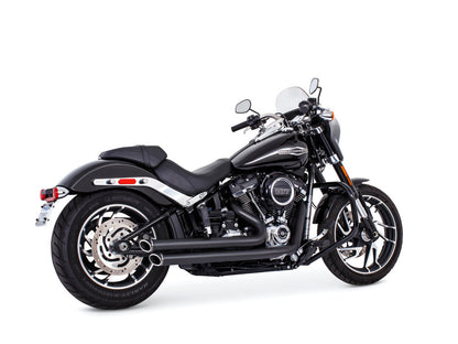Independence Staggered Slash Exhaust - Black with Black End Caps. Fits Softail 2018up.