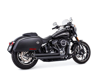 Independence Staggered Slash Exhaust - Black with Black End Caps. Fits Softail 2018up.