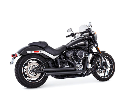 Independence Staggered Exhaust - Black with Black End Caps. Fits Softail 2018up.