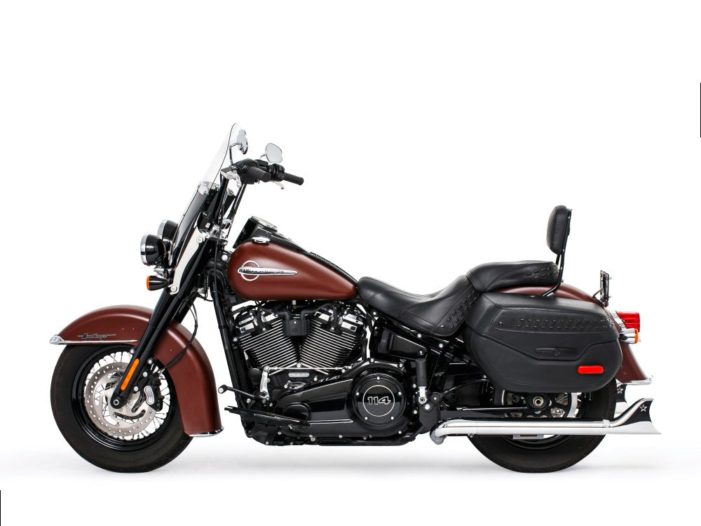 33in. True Dual SharkTail Exhaust - Chrome. Fits Softail 2018up with Non-240 Rear Tyre
