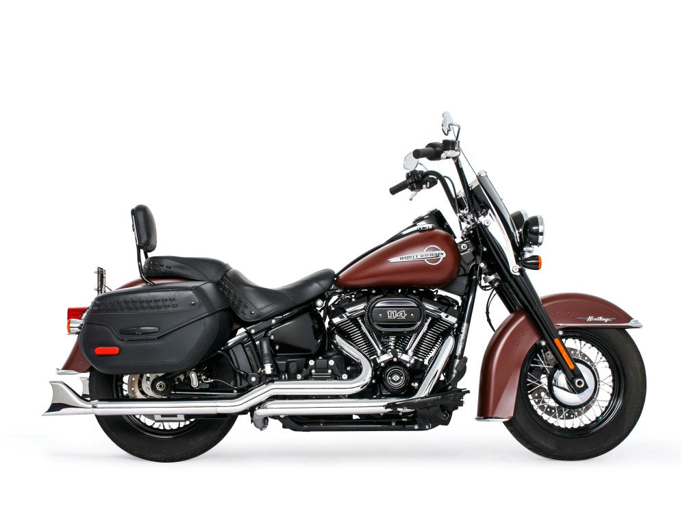 33in. True Dual SharkTail Exhaust - Chrome. Fits Softail 2018up with Non-240 Rear Tyre