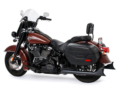 33in. True Dual SharkTail Exhaust - Black. Fits Softail 2018up with Non-240 Rear Tyre