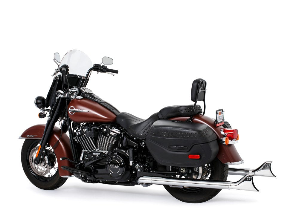 39in. True Dual SharkTail Exhaust - Chrome. Fits Softail 2018up with Non-240 Rear Tyre