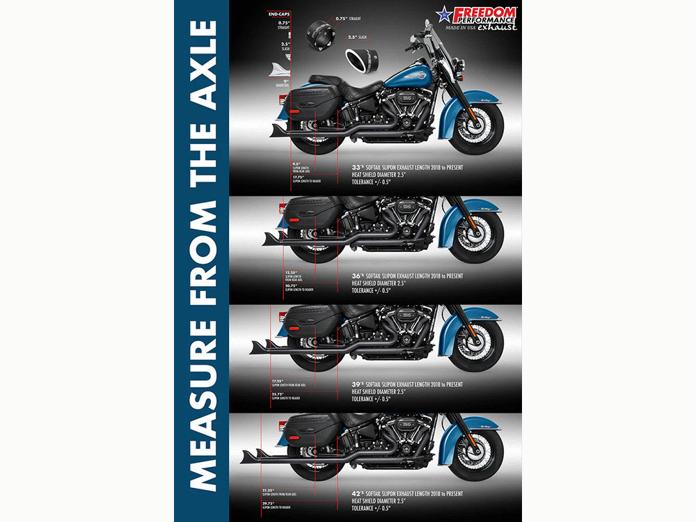39in. True Dual SharkTail Exhaust - Chrome. Fits Softail 2018up with Non-240 Rear Tyre
