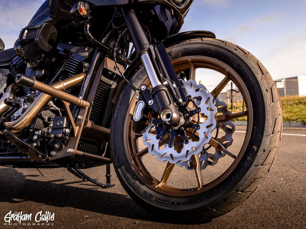 11.8in. Front Wave Floating Disc Rotor - Black. Fits Dyna 2006-2017, Softail 2015up, Sportster 2014-2021 & Some Touring 2008-2023