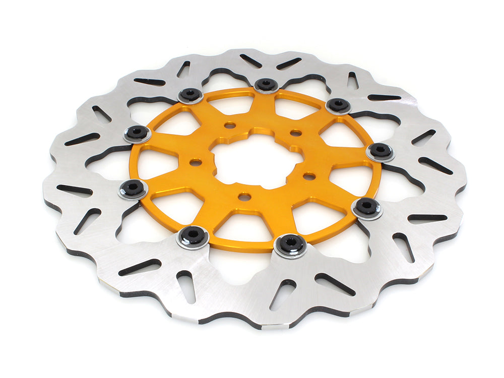 11.5in. Front Wave Floating Disc Rotor with Gold Carrier. Fits Big Twin & Sportster 2000-2014.