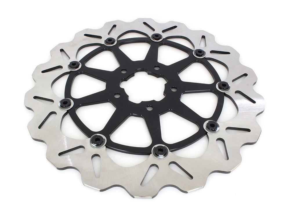 13in. Front Wave Floating Disc Rotor with Black Carrier. Fits most Big Twin 2000up when Using Special 6 Piston Caliper.