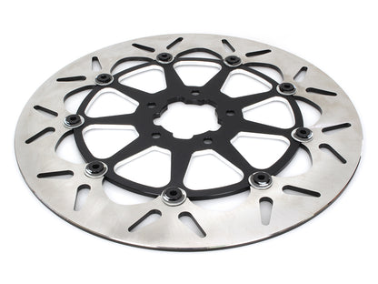 13in. Front Round Floating Disc Rotor with Contrast Cut Carrier. Fits most Big Twin 2000up when upgrading to 13in. x 6 Piston Caliper.