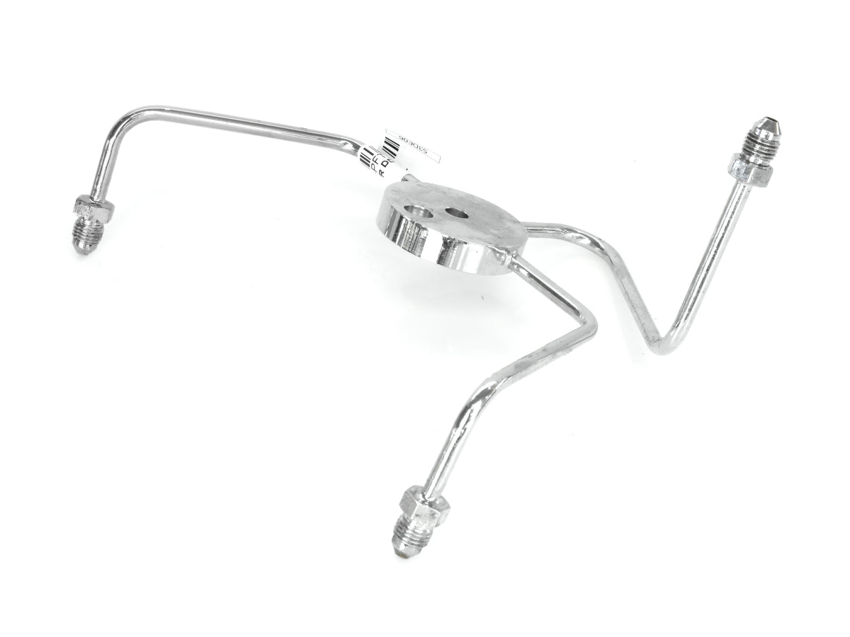 AN3 Front Dual Disc Brake Tee - Chrome. Fits Wide Glide Front Ends with Dual Disc Rotors.