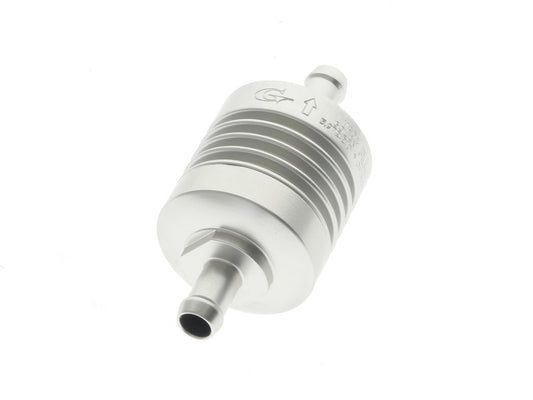 Washable Mini Inline Fuel Filter. 5/16in. Hose x 1.5in. long. Billet Aluminium.