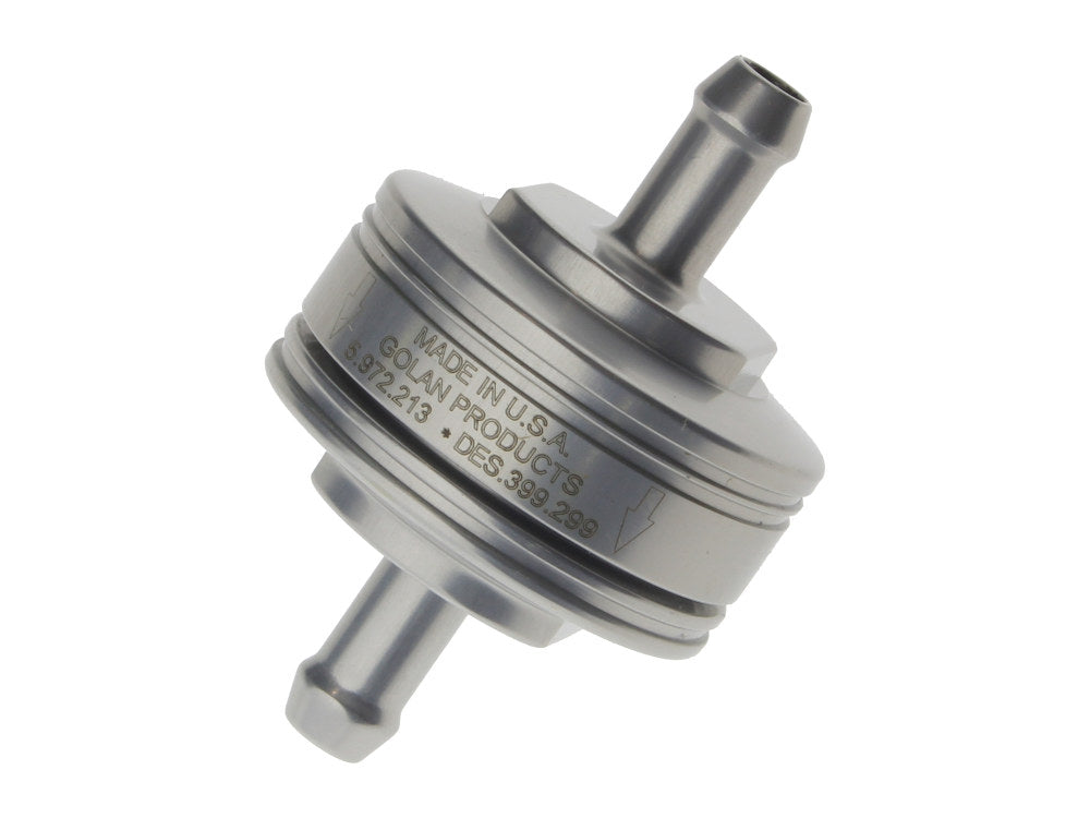 Washable Super Mini Inline Fuel Filter. 1/4in. Hose x 0.675in. long. Billet Aluminium.