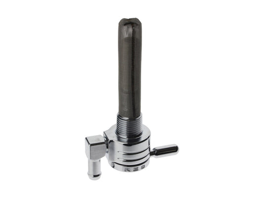 High-Flow Fuel Tap / Petcock with 3/8in. NPT Thread & 5/16in. Downward Facing Fuel Outlet - Chrome
