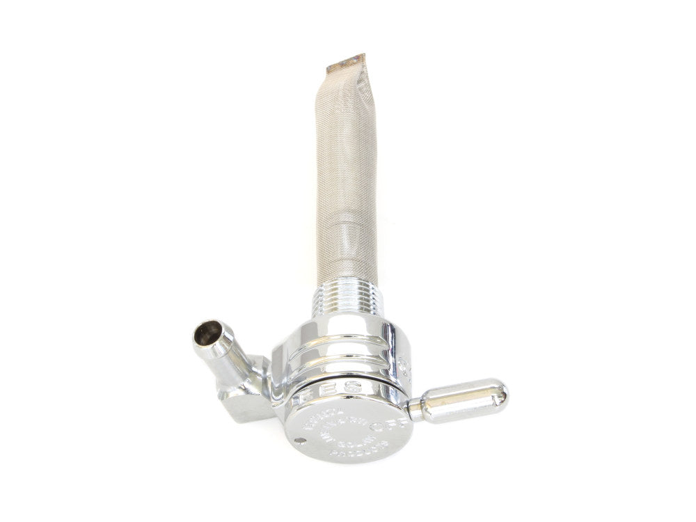 High-Flow Fuel Tap / Petcock with 3/8in. NPT Thread & 5/16in. Forward Facing Fuel Outlet - Chrome