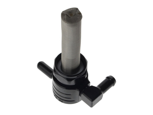 High-Flow Fuel Tap / Petcock with 22mm Thread & 5/16in. Forward Facing Fuel Outlet - Black. Fits Softail 1984-2006, Dyna 1991-2006, FXR 1982-1994, Touring 1988-2006, Sportster 1975-2006 & 4Spd Big Twin 1975-1986
