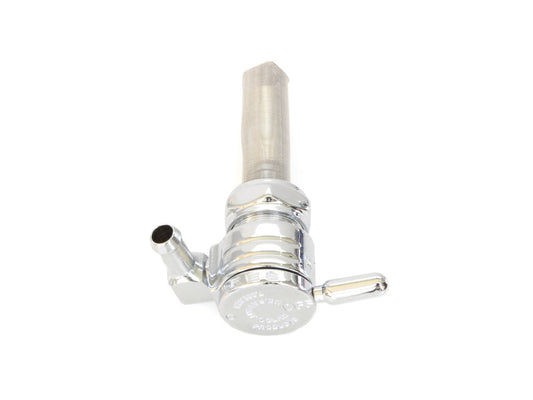 High-Flow Fuel Tap / Petcock with 22mm Thread & 5/16in. Forward Facing Fuel Outlet - Chrome. Fits Softail 1984-2006, Dyna 1991-2006, FXR 1982-1994, Touring 1988-2006, Sportster 1975-2006 & 4Spd Big Twin 1975-1986
