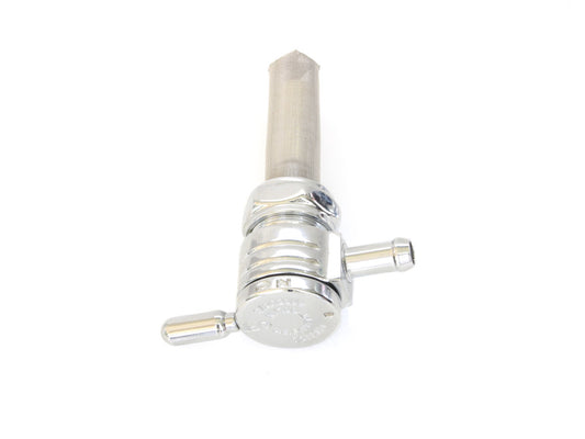 High-Flow Fuel Tap / Petcock with 22mm Thread & 5/16in. Inward Facing fuel Outlet - Chrome. Fits Softail 1984-2006, Dyna 1991-2006, FXR 1982-1994, Touring 1988-2006, Sportster 1975-2006 & 4Spd Big Twin 1975-1986