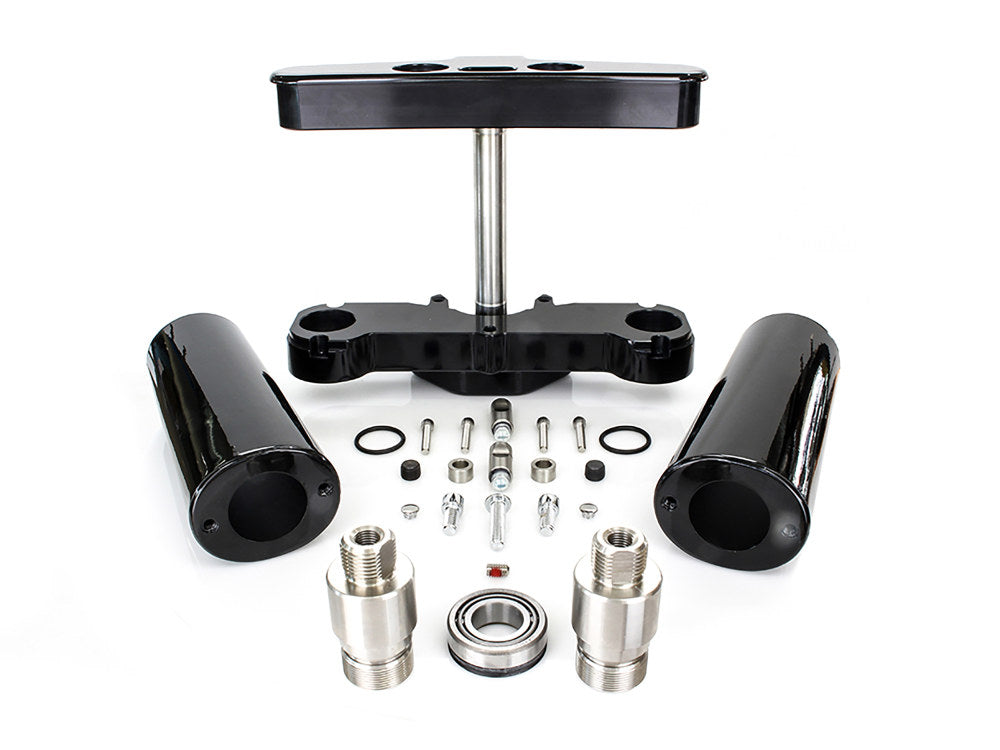 6 Degree Raked Triple Tree Kit - Black. Fits FL Softail 1986-2017 with Stock Diameter Wheel For Trike Conversion