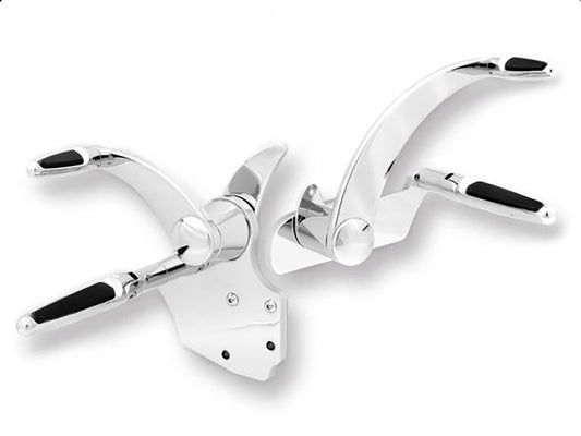 2.5in. Extended Length Forward Controls with Folding Rubber Inlay Pegs - Chrome. Fits Touring 2014up including Trikes.