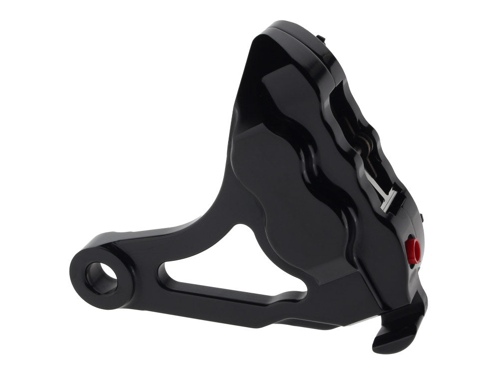 Right Hand Rear 4 Piston Caliper & Mounting Bracket - Black. Fits Softail 2000-2007.