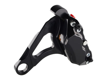 Right Hand Rear 4 Piston Caliper & Mounting Bracket - Black. Fits FX Softail, Fatboy, Rocker & Breakout 2008-2017 Models.