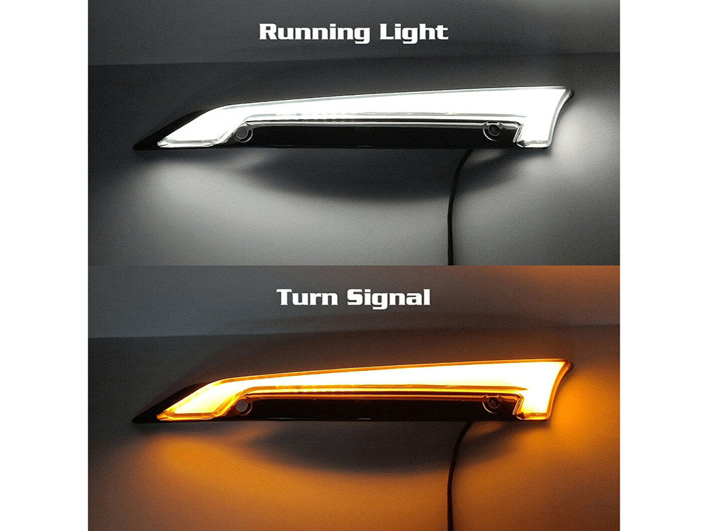 LED FusionFX Windshield Trim - Smoke Lens, Black Housing. With Amber Turn, White Run. Fits Road Glide 2015-2023