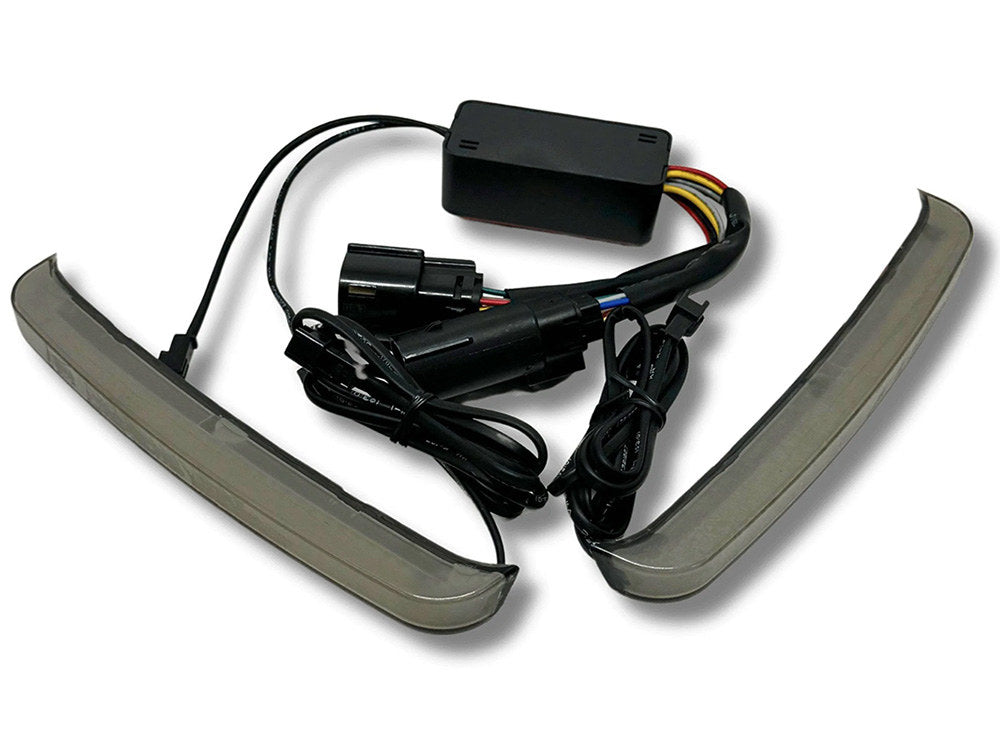FusionFX Slimline Saddlebag Lights. Red Run/Brake, Amber Turn with Smoke Lens. Fits Touring 2014up.