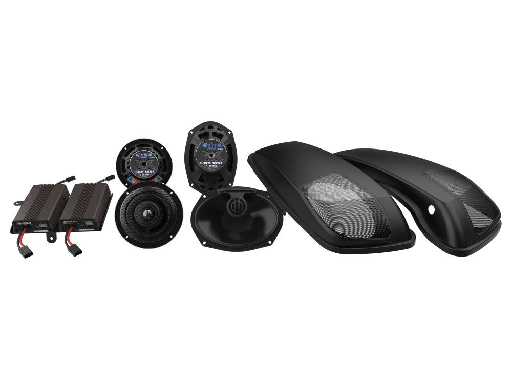 Wild Boar, 600 Watt Amp x 4 Speaker Kit & Saddlebag Lids. Fits Street Glide 2014-2023