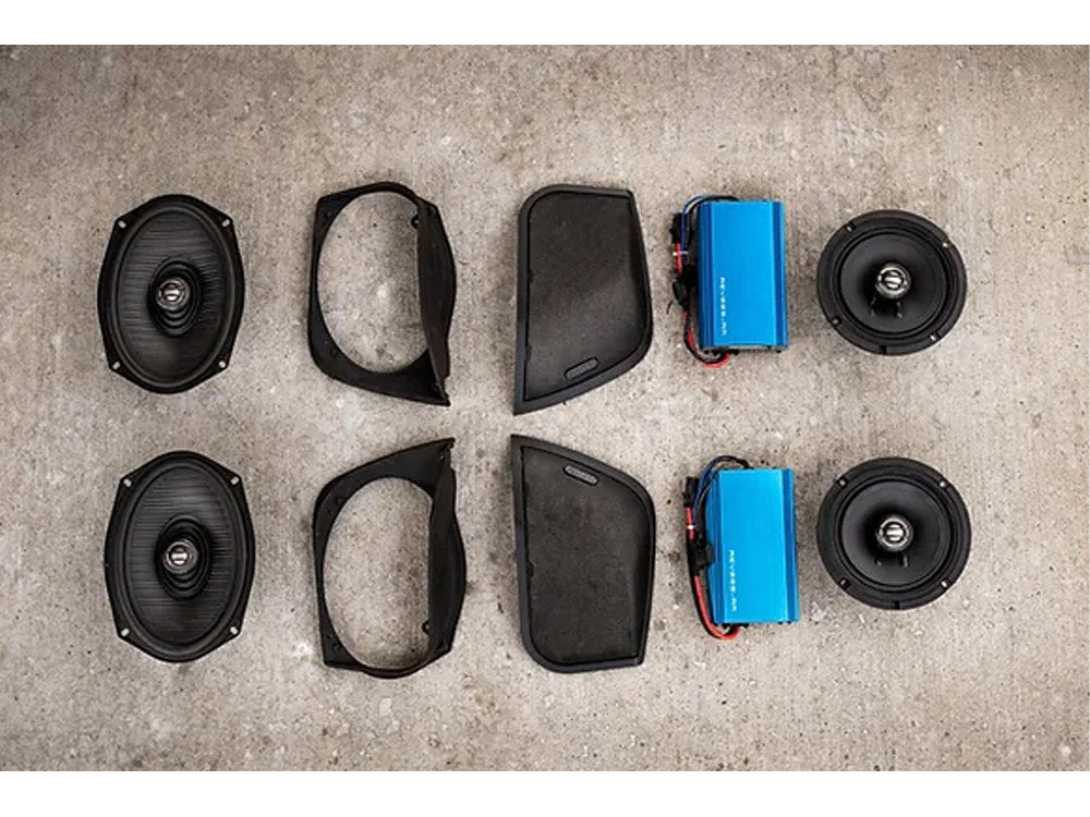 450 Watt Amp x 4 Speaker Kit & Saddlebag Lid Retro Cut In Kit. Fits Street Glide 2014-2023 & Road Glide 2015-2023