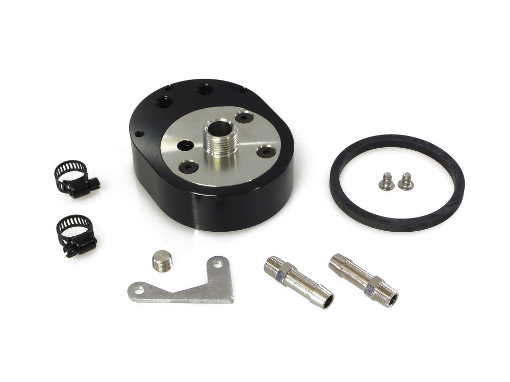 Oil Cooler Adaptor with By-pass. Fits most Twin Cam 1999-2017.