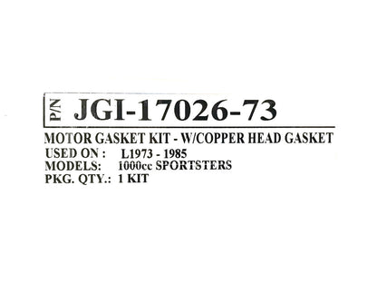 Engine Gasket Kit. Fits Sportster Late 1973-1985 with 1000cc Engine.