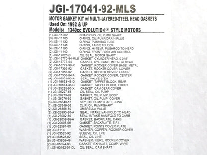 MLS Engine Gasket Kit. Fits Evolution Big Twin 1992-1999.