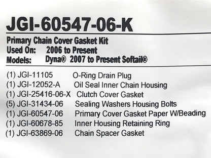 Primary Cover Gasket Kit. Fits Softail 2007-2017 & Dyna 2006-2017.