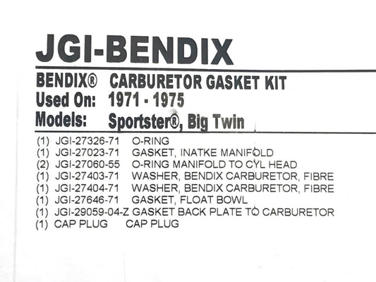 Bendix Carburettor Rebuild Kit. Fits Big Twin & Sportster 1972-1976