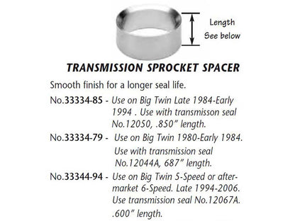 Main Drive Seal Spacer. Fits 5Spd Big Twin 1984-1993.
