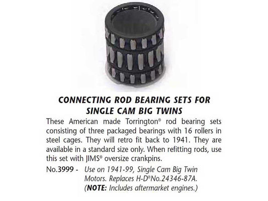 Conrod Bearing Kit with Steel Cage. Fits Big Twin 1941-1999 with Single Cam.