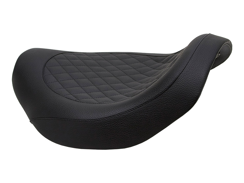 Fred Kodlin Diamond Stitch Solo Seat - Black. Fits Softail Breakout & Fatboy with Kodlin Fuel Tank & Rear Fender.