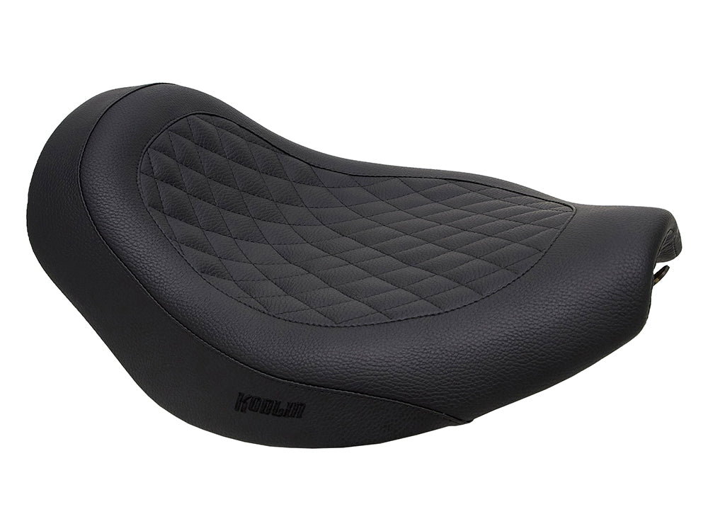 Fred Kodlin Diamond Stitch Solo Seat - Black. Fits Softail Breakout & Fatboy with Kodlin Fuel Tank & Rear Fender.