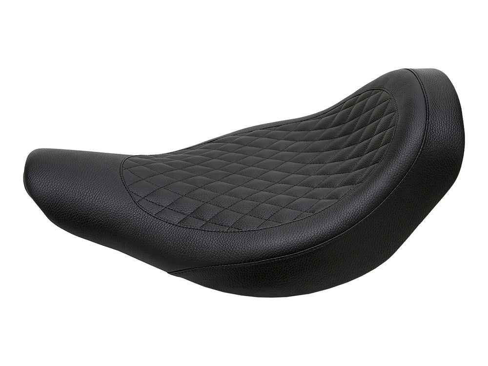 Fred Kodlin Diamond Stitch Solo Seat - Black. Fits Fatboy 2018up & Breakout 2023up with OEM Fuel Tank & Kodlin Rear Fender.