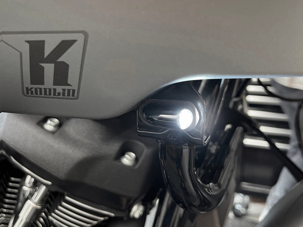 Neowise Bullet Smooth Front Turn Signals with Running Lights - Black. Fits Low Rider ST 2022up.