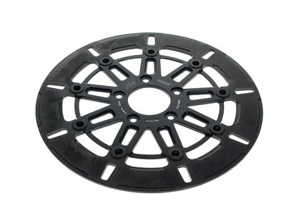 11.8in. Front 9-Spoke Disc Rotor - Polished Band & Black Carrier. Fits Dyna 2006-2017, Softail 2015up, Sportster 2014-2021 & Some Touring 2008up.